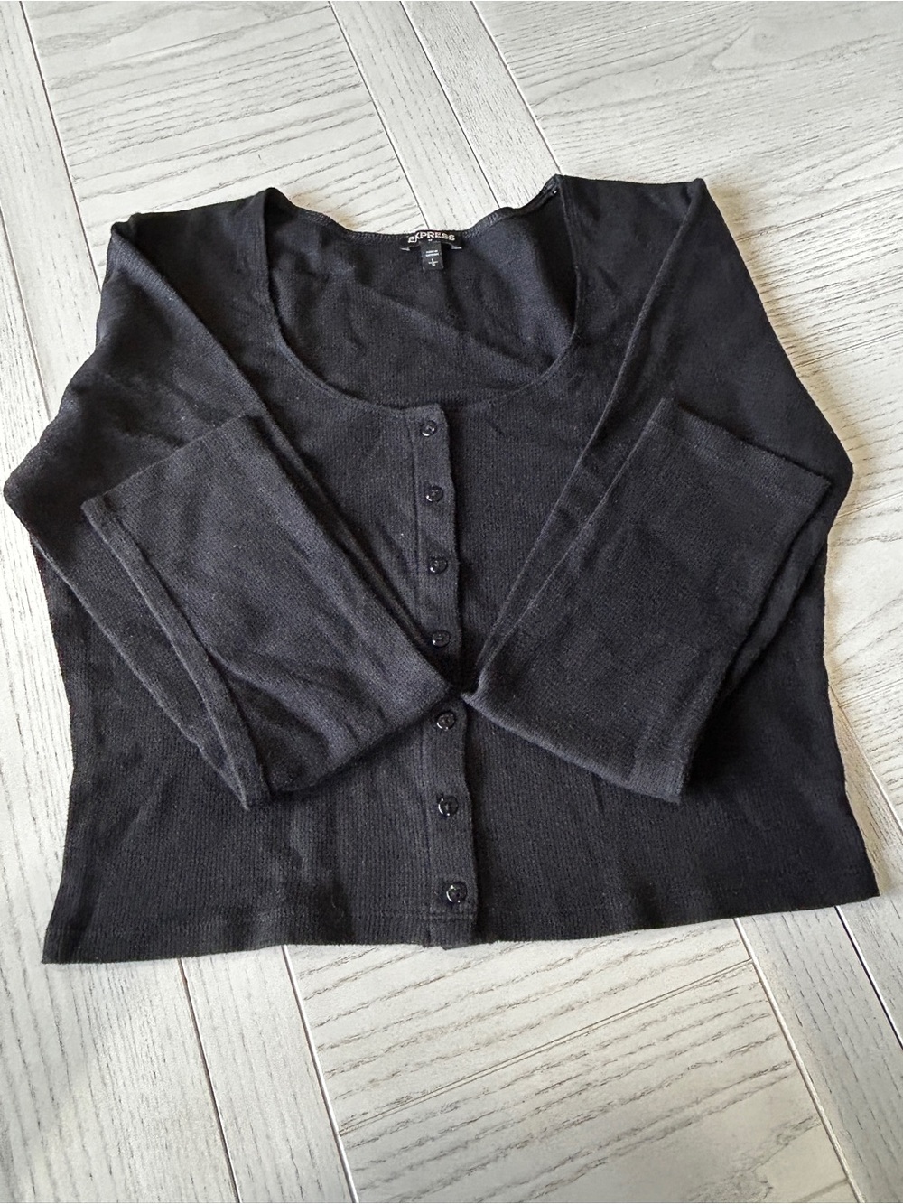 Express Black Button-Front Crop Cardigan